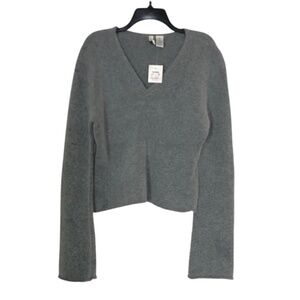 Twiggy ANGORA LAMBSWOOL BLEND Grey V-Neck Long Sleeve Pullover Sweater Size XL